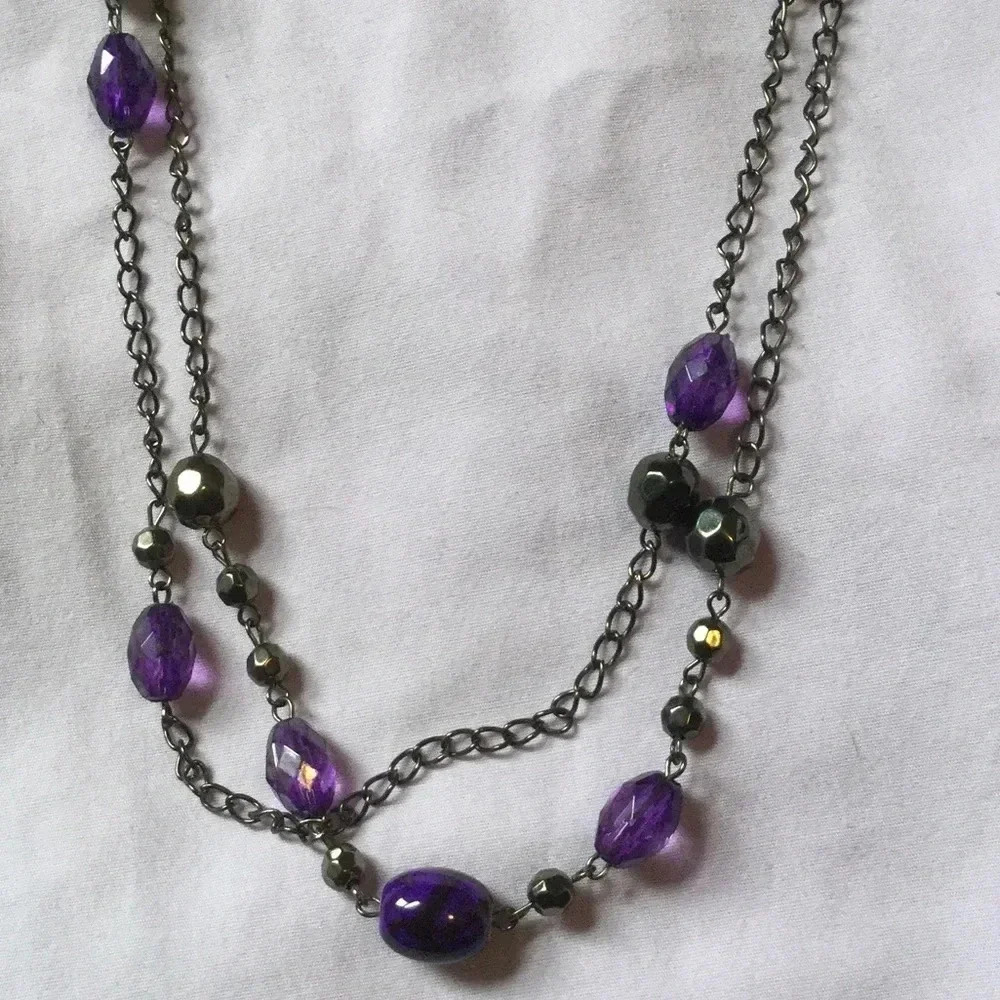 Long purple‎ gem necklace